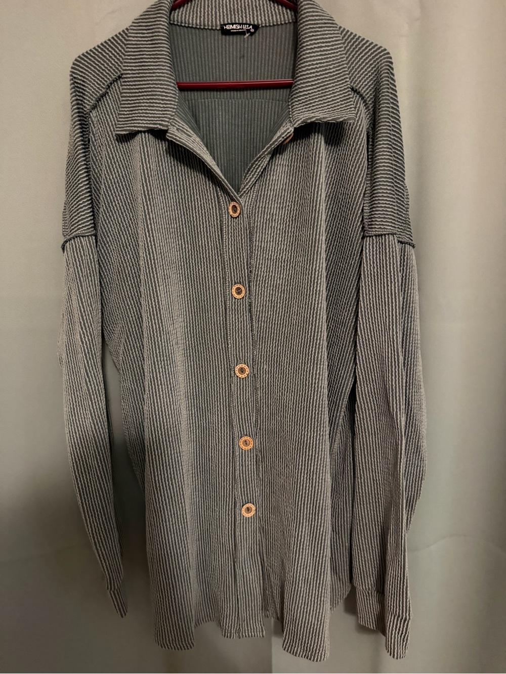 HEIMISH USA Green Ribbed Stripe Button-Up Cardigan with Wooden Buttons